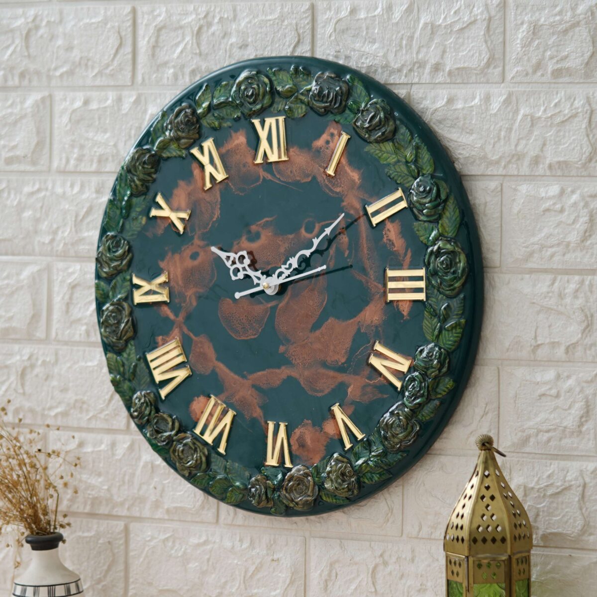 Exquisite Wooden Handmade Wall Clock Green With Brown Printed Acrylic Wall Clock for Home & Office Decorative Big Size Clock (16 Inch) - Image 4