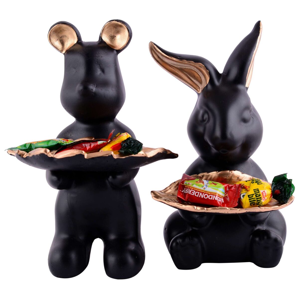 Set of 2 Rabbits in Black Decorative Showpiece for Home Decor Showpiece | Home Kitchen Decor | Office Decorative Item - 13 cm - Image 2