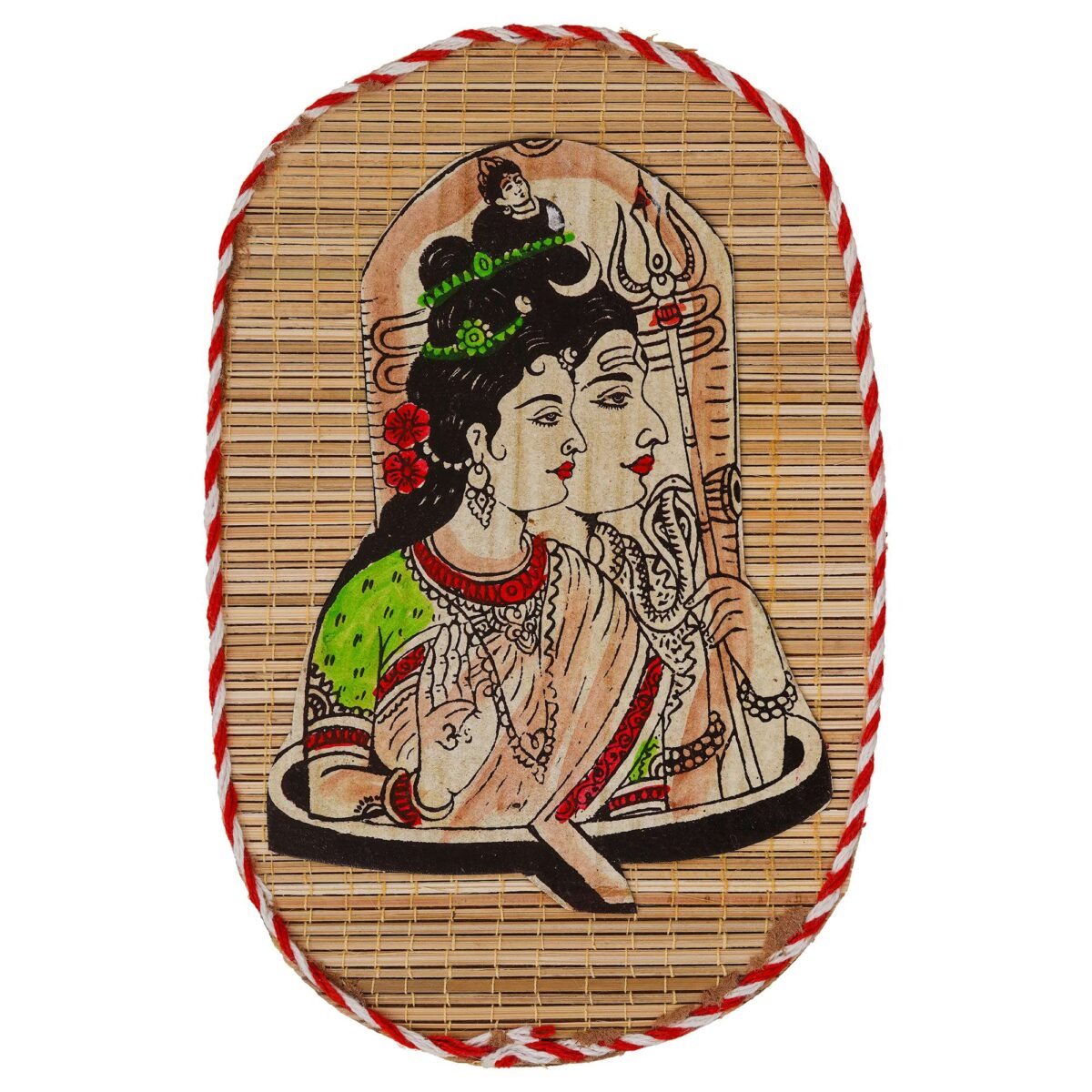 Oval Shaped Design Bamboo Hand Crafted Wall Hangings Of Shiv Sakti For Home Decor - Image 2