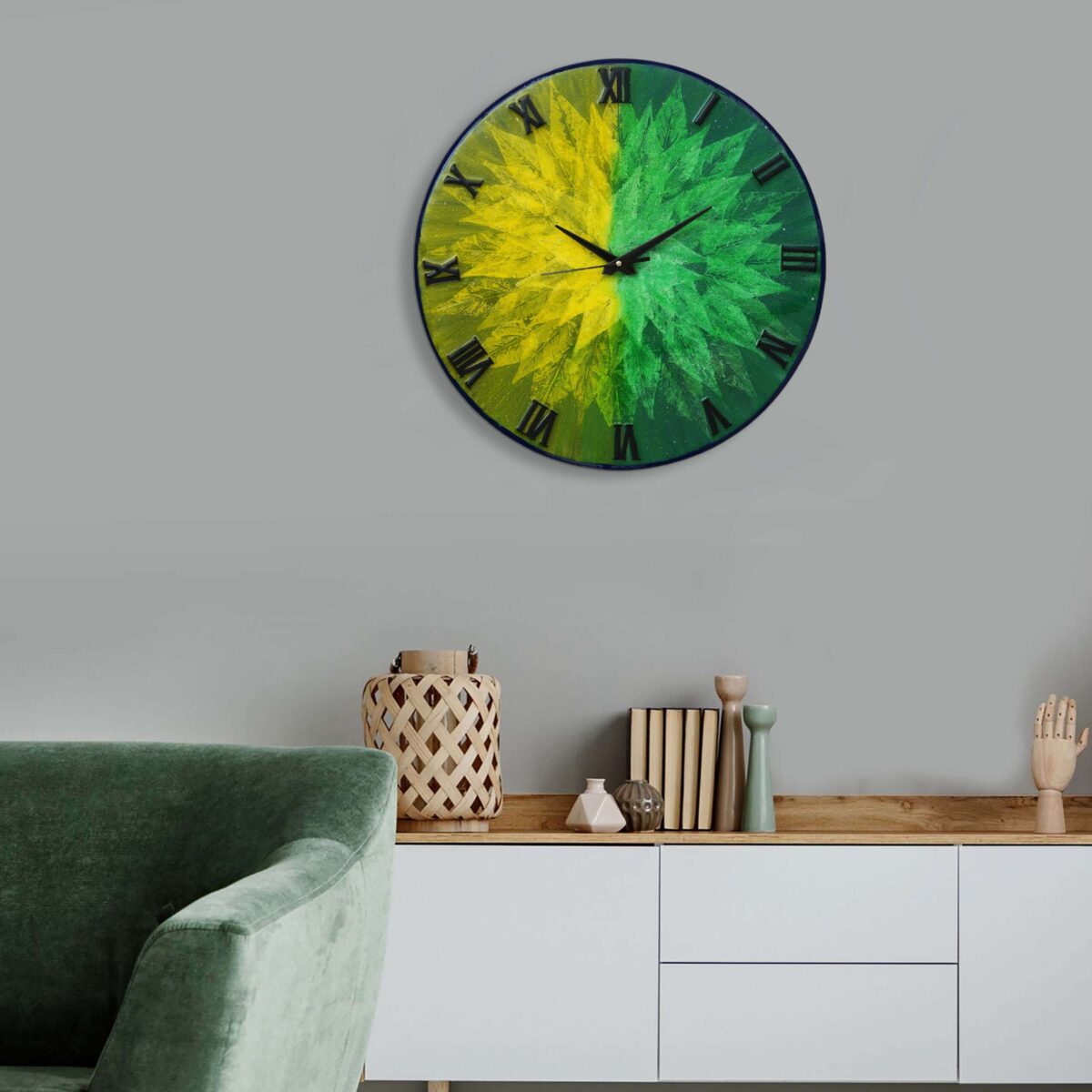 Wooden Handmade Wall Clock Green - Image 2